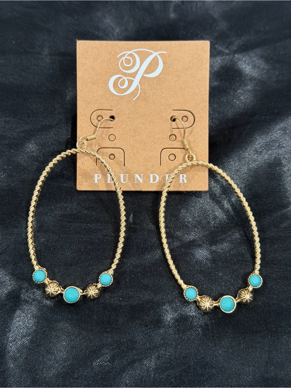 Plunder Gold-Tone Turquoise Cross Necklace and Hoop Earrings - Picture 3 of 3